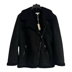 NWT Max Studio Black Shearling Assymetrical Jacket Sz L